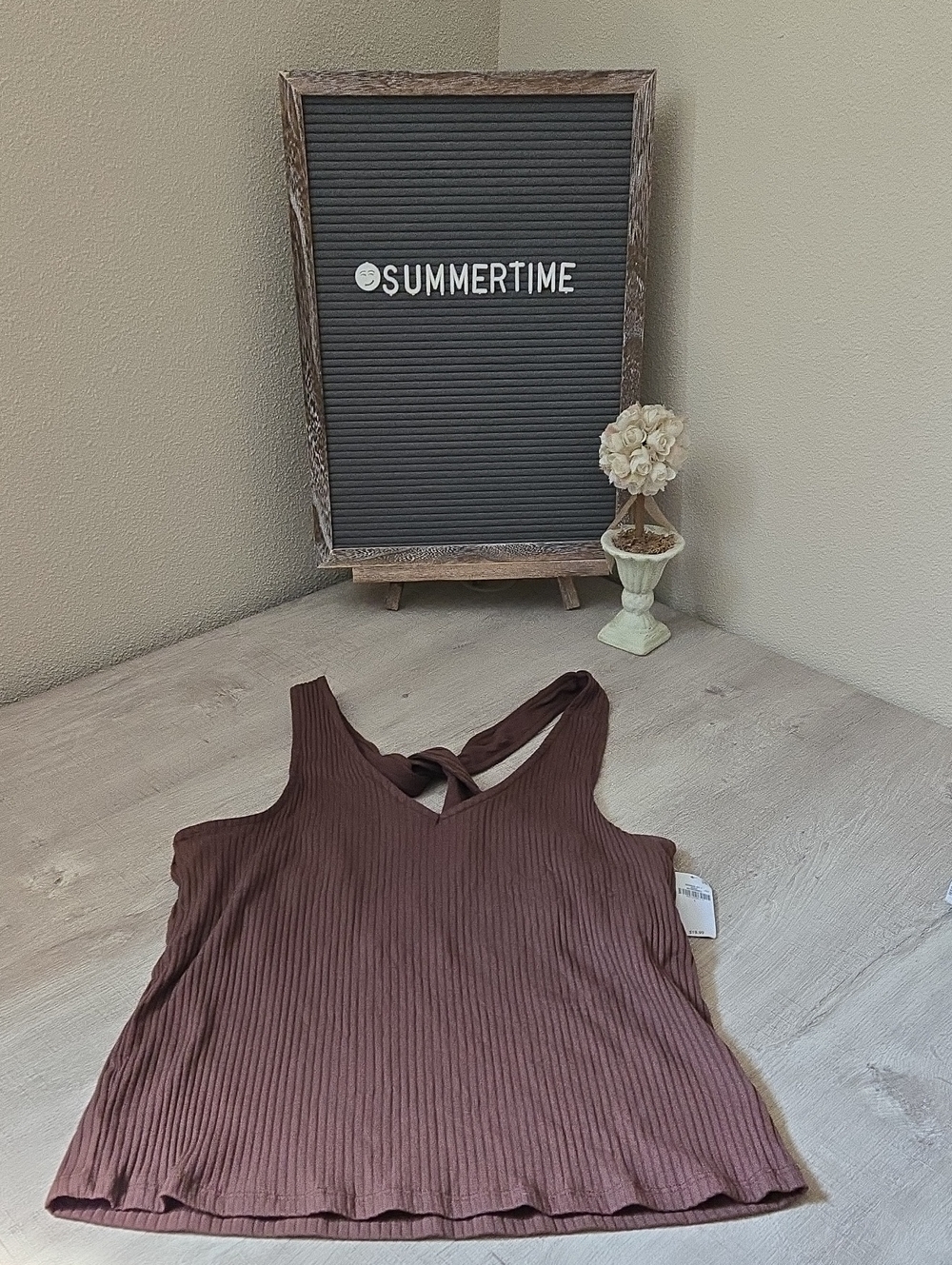 Old Navy Brown Ribbed V-Neck Tank with Crossed Back Straps